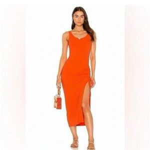L*Space Sandpiper Dress Bodycon Midi Bright Orange